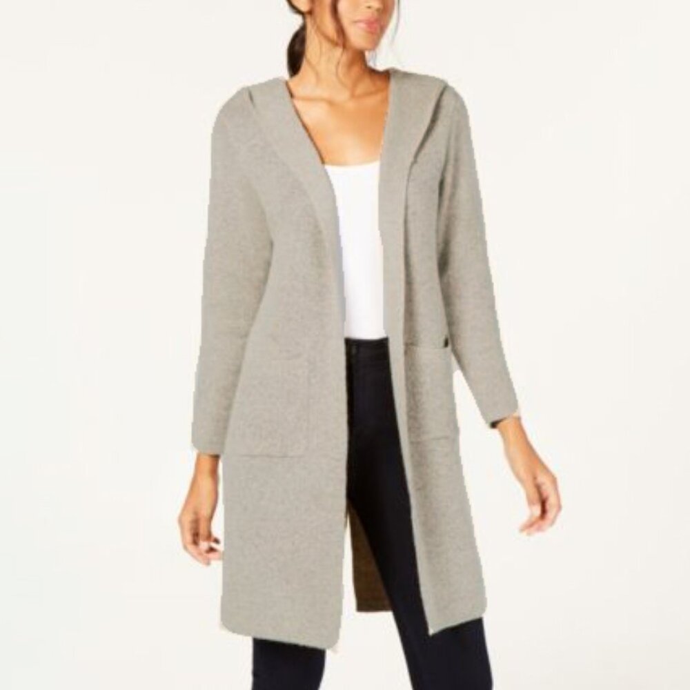 Monteau Long Hooded Open Cardigan with Pockets, S/M